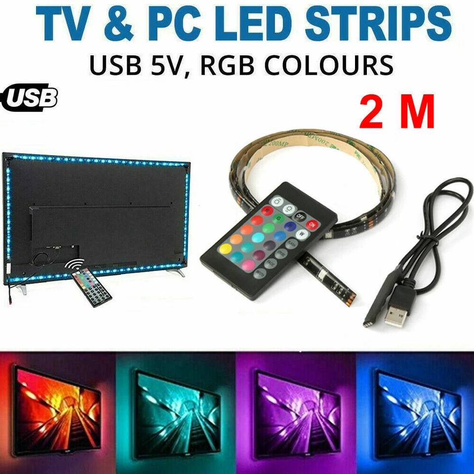 2 М USB питание RGB цвет 5050 USB LED лента света набор ТВ подсветки + пульт дистанционного управления США - Изображение 3 из 4