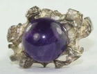 VINTAGE HAND WROUGHT MODERNIST MOD AMETHYST ORB STERLING SILVER RING