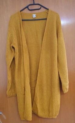 STRICKJACKE CARDIGAN LANGARM STRICKMANTEL IN OCKER GELB ORANGE GR. 36 NEU A360