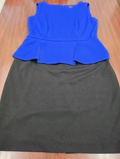 Tahari Arthur S Levine 12 Blue Black Color Block Peplum Sheath Dress Sleeveless