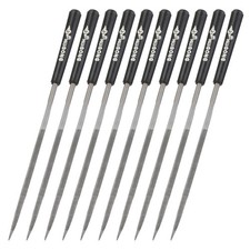 10Pcs Second Cut Steel Triangular Needle File W Plastic Handle, 3mm x 140mm