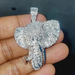 Authentic 14K White Gold Plated 2Ct Round Lab-Created Diamond Custom Elephant Pendant