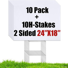 10 Pack Blank Yard Signs with Stakes 18x24 Corrugated Plastic Outdoor Lawn Signs