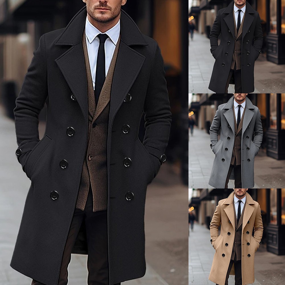 FILA Cappotto uomo moderno due file invernale business trench giacca con risvolto