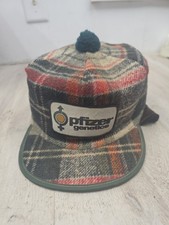 Vintage Elasto-foam Band  Pfizer Genetics Wool Pom Hunting Cap Hat