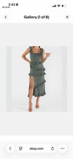 Show Me Your Mumu Greta Midi Dress Silver Sage Stretch Crepe Size L