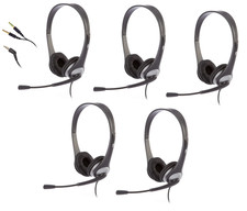 Cyber Acoustics AC-204 Noise-Cancelling Headset with Boom Microphone 5 PACK 