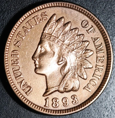 1893 INDIAN HEAD CENT -With LIBERTY & Near 4 DIAMONDS - AU UNC