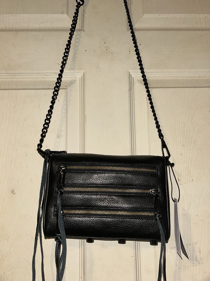 Mini Bolso Bandolera Rebecca Minkoff Cuero Negro, 5 Cremallera Diseñador Cartera Nuevo Foto 4 de 4