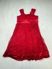 My Michelle Wedding Party Dress Girls 10 Red Flower Sparkly Layered Tie Back