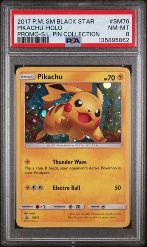 2017 POKEMON SM PROMO SHINING LEGENDS PIN COLLECTION PIKACHU-HOLO PSA 8