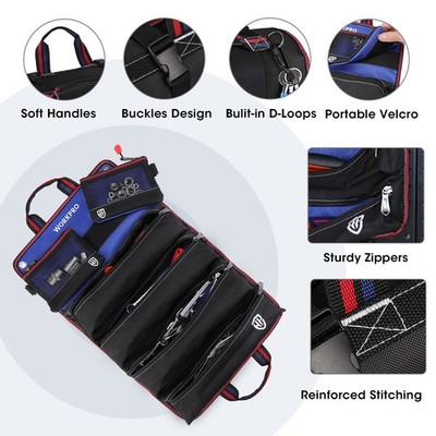 WORKPRO Portable Roll Up Tool Bag Heavy Duty Tool Organizer Storage w/6 Pockets