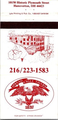 Spread Eagle Tavern 1837 Hanover OH Vintage Matchbook Cover TMM13-3