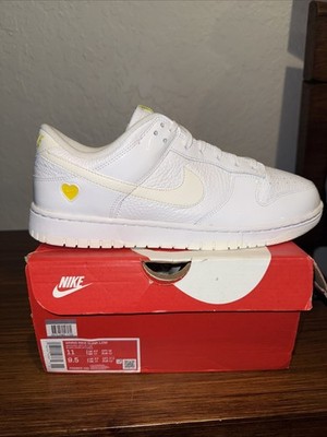 New Nike Women's Dunk Low ''Yellow Heart'' Valentine's Shoes - White (FD0803-100)