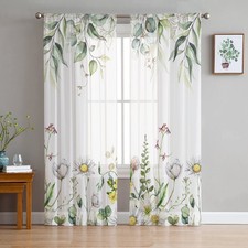 Eucalyptus Leaves Sheer Curtains 108 Inches Long, Plants Floral Green Leaves ...