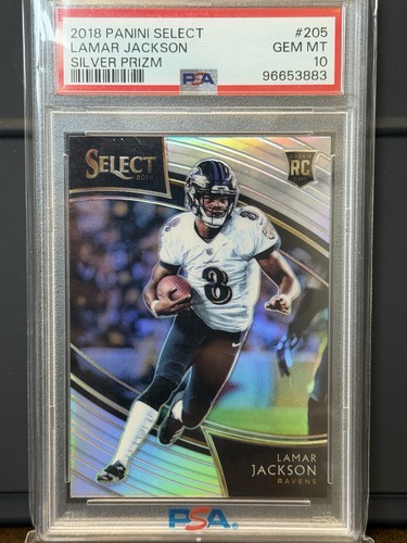 2018 PANINI SELECT SILVER PRIZM LAMAR JACKSON RC PSA 10 GEM MT Field Level