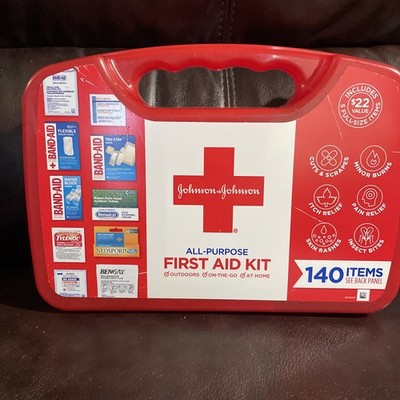 Johnson & Johnson All-purpose First Aid Kit 140 Items Outdoors-On The Go-Home