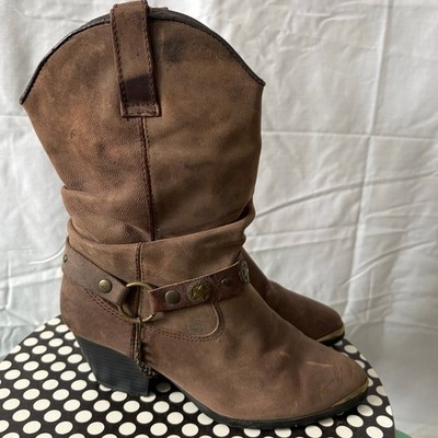 Dingo Brown Oliva Heeled Cowboy Harness Boots Leather Upper Size 6.5 Medium