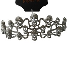 Piper K Silver Studded Skull Gothic Halloween Bride Queen Crown Tiara NEW
