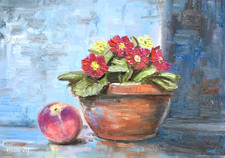 Richard Blowey Oil Painting Still Life Fruit And Flower Pot Original Cornish Art
