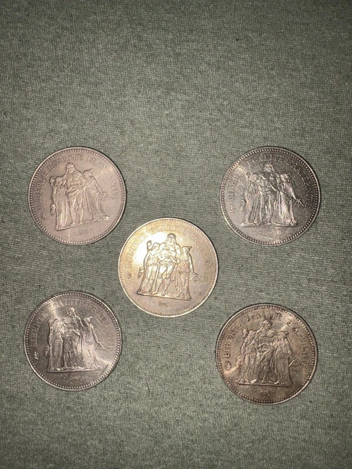 LOT De 5 pièces de 50 francs HERCULE argent - Photo 2/3