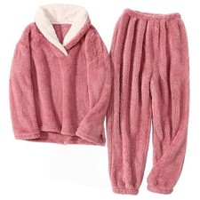 Fuzzy Pajamas Set for Women Winter Warm Fluffy Loungewear Soft Small Orange