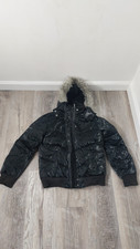 Abercrombie  Fitch Black Puffer Winter Coat Hooded Fur 11/12 Water Resistant
