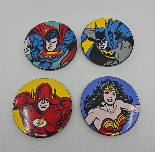 2001 DC Comics Super Friends Coaster Set Batman Superman Flash Wonder Woman