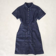 Gucci Denim Dress Tom Ford Period Leather Logo Patch Cotton Linen 42 L