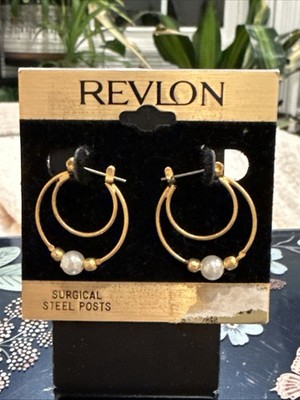 Vintage Revlon Earrings Goldtone Faux Pearl Pierced Earrings