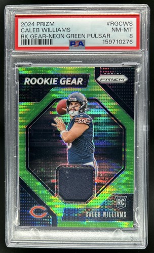 2024 Prizm Caleb Williams Rookie Gear RC Jersey Neon Green Pulsar #RG-CWS PSA 8