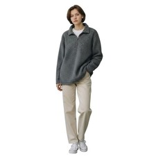 Woolrich maglione donna originale outdoorwear mezza zip piccolo accogliente grigio misto lana