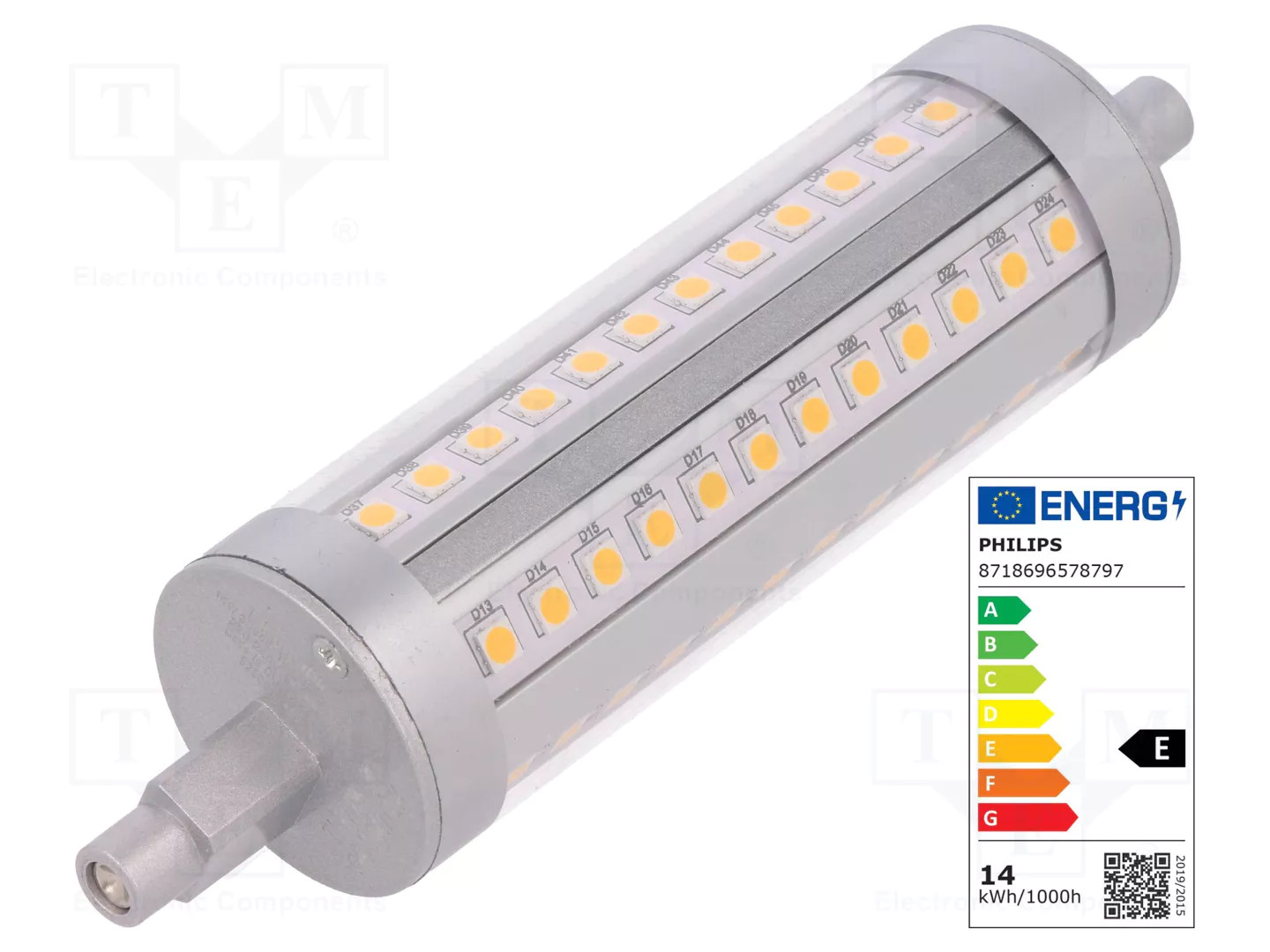 LED lamp; white; R7S; 230VAC; 1600lm; P: 14W; 3000K; CRImin: 80