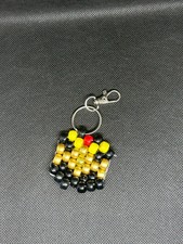 Handmade Black  Gold Beaded Keychain  Kandi Style Bag Clip Charm
