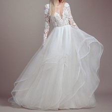 Elegant High Neck Long Sleeve Lace Organza Bridal Gowns Mermaid Wedding Dresses