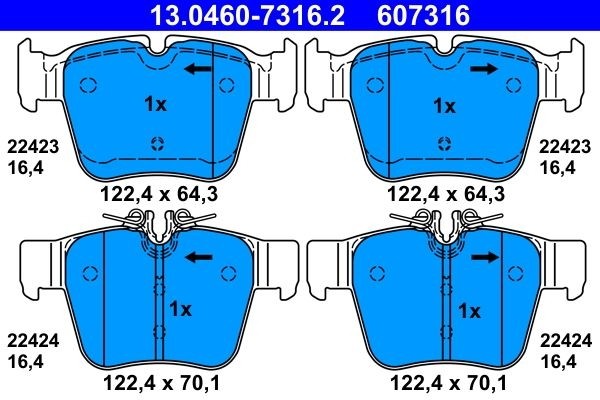 Fits ATE 13.0460-7316.2 Brake Pad Set, disc brake