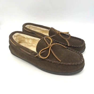 Minnetonka Men's Brown Suede Moccasins Pile Lined Indoor Outdoor Slippers Sz 11 - Image 1 of 4