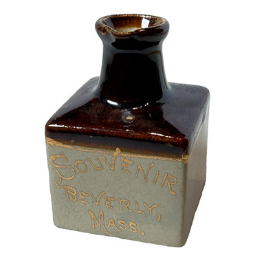 BEVERLY PORT  MA Massachusetts ANTIQUE SOUVENIR TRINKET STONEWARE MINI JUG