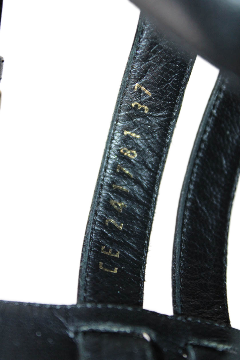 YSL Women's Open Toe Leather Cone Heel Strappy Sandals Black Size 7 thumbnail 5