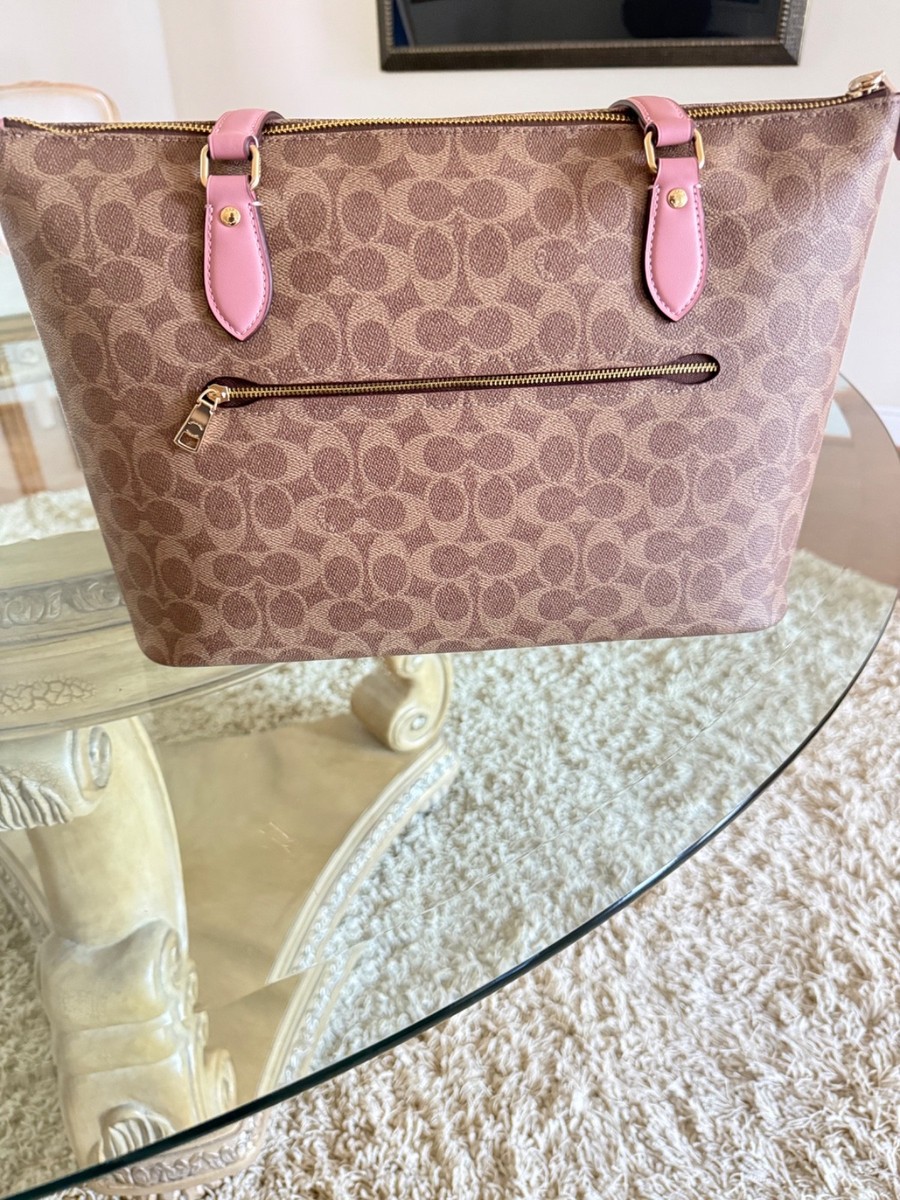 Coach Gallery Tote Khaki Pink Signature Canvas Leather Bag NEW | eBay