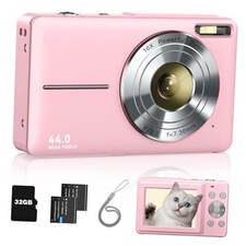 Digital Camera, FHD 1080P Point and Shoot Kids Camera, with 32GB Card, 2 Pink