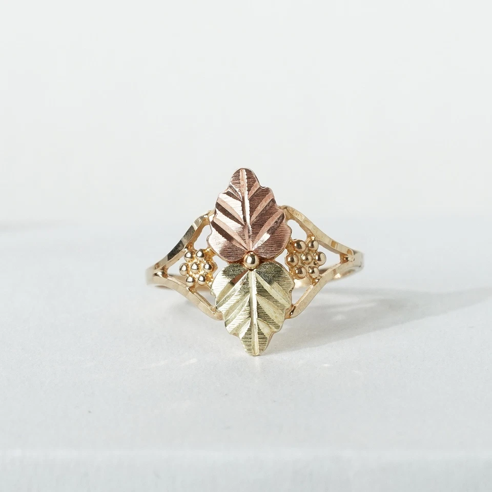 Vintage Black Hills Grape Vine Leaf Ring 10k Rose & Yellow Gold Size L / 5.5 - Image 3 of 4