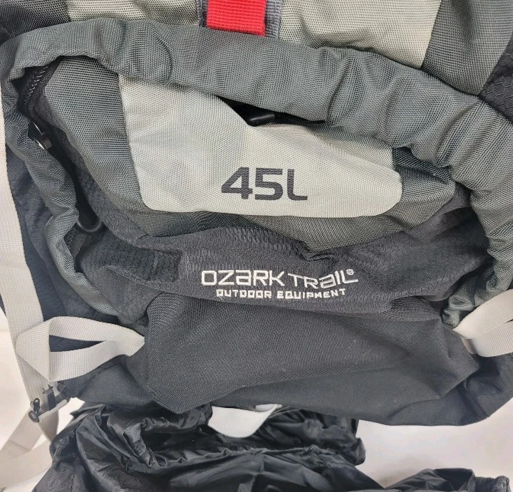 Pre Owned Ozark Trail Backpack 45 L Hiking Camping (Gray, Black & Red) - Image 2 of 4