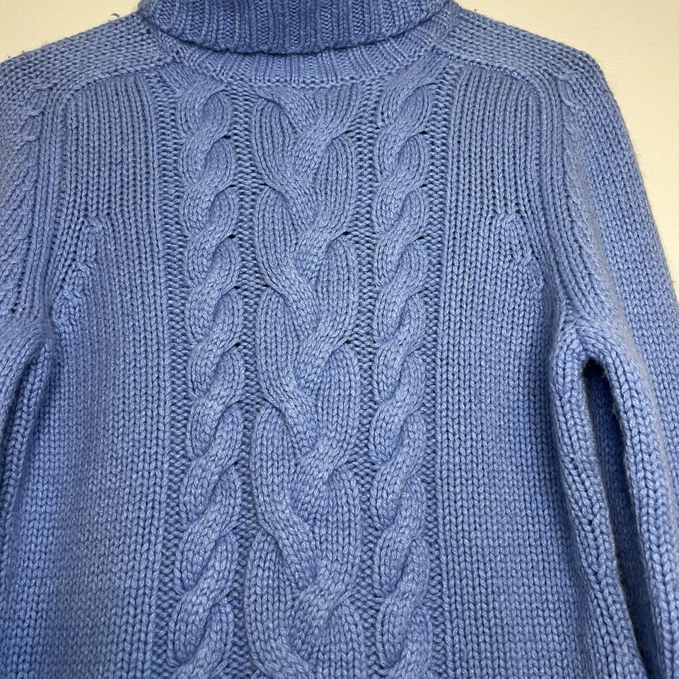 Suéter Express Mujer Lana Cachemira Angora Cuello Alto Pescador Azul Talla L Cable Foto 4 de 4