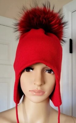 Very Warm 2 Winter Real Fur Pompoms Hats Red/White