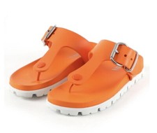 New Prada Orange White Sole Rubber Slides Thong Shoes 7M
