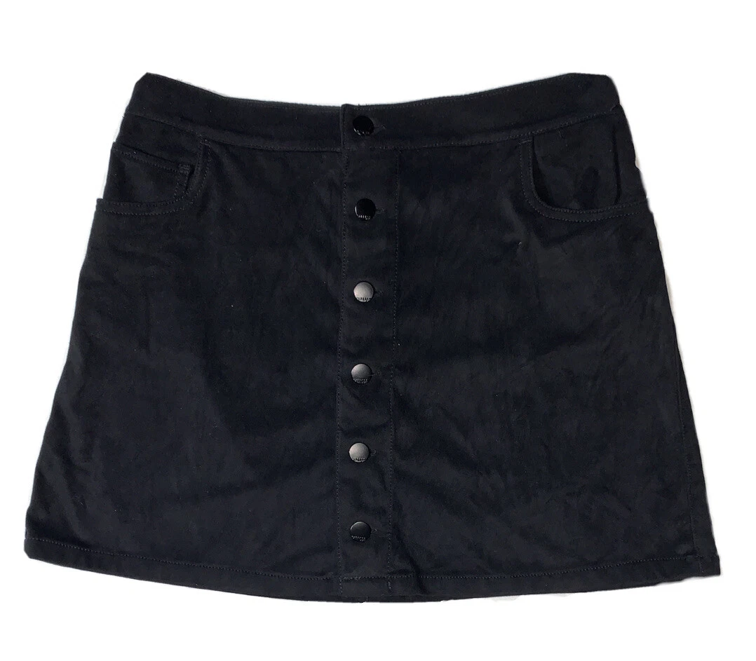 Preowned- Express Button Front Straight Stretch Mini Skirt Womens (Size 8)