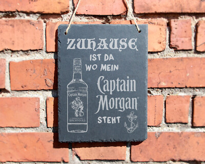 SCHIEFERTAFEL ''ZUHAUSE IST DA WO MEIN CAPTAIN MORGAN STEHT'' SCHILD ALKOHOL #0096
