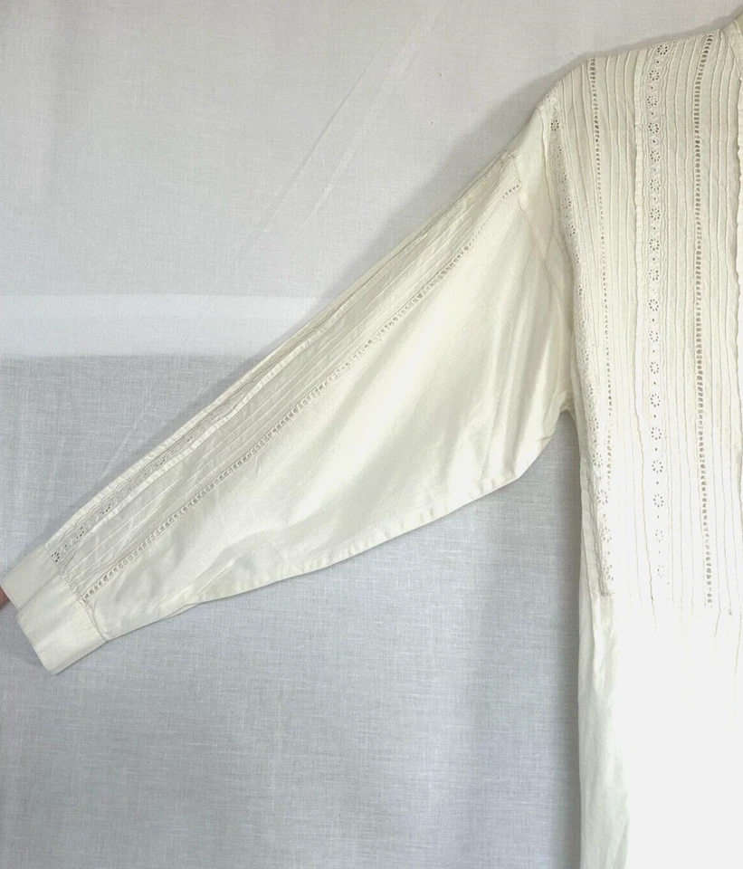 Hermosa Blusa Camisa *JUNTOS* Marfil Algodón Manga Larga Crochet 10/12 Foto 4 de 4