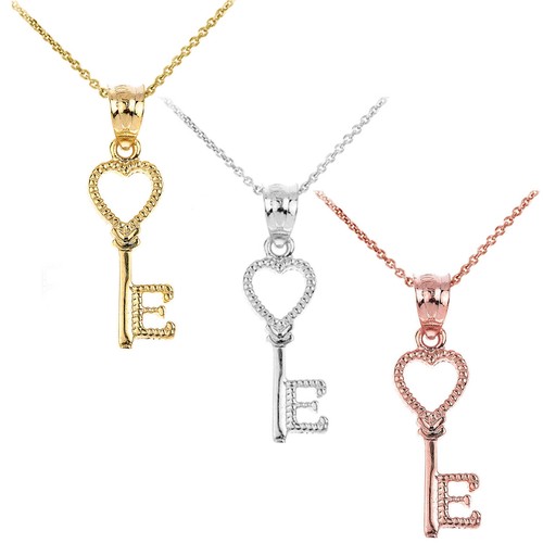 Solid Yellow White Rose Gold Open Love Heart Key Letter E Pendant Necklace Ebay